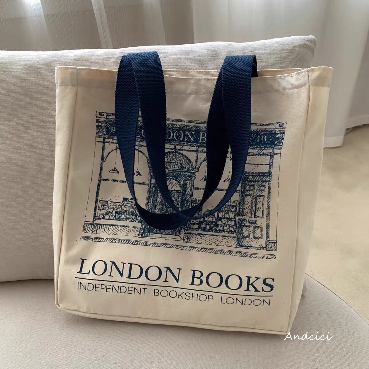 London Books Print Canvas Shoulder Tote Bag